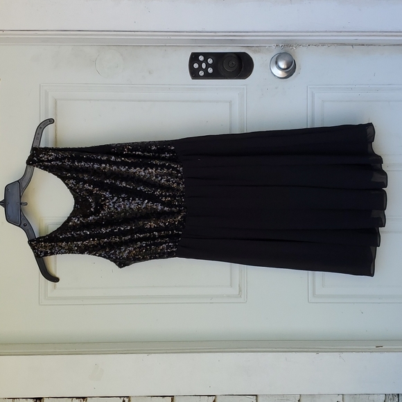 Short Sequined Dress with Lined Chiffon Skirt - Picture 1 of 5